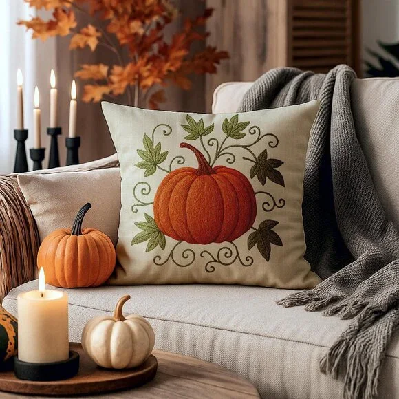 Autumn Pumpkin Faux Suede Pillowcase: Pumpkin Pillow - Picture 1 of 6